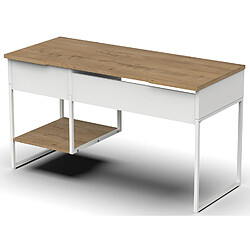 Pegane Bureau, table de travail en aggloméré finition chêne avec pieds en métal blanc - Longueur 137.5 x Profondeur 58 x Hauteur 76 cm pas cher