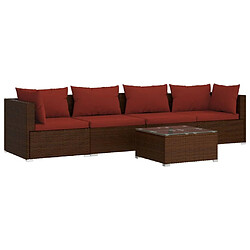 Maison Chic Salon de jardin 5 pcs + coussins - Mobilier/Meubles de jardin - Table et chaises d'extérieur résine tressée marron -MN31661