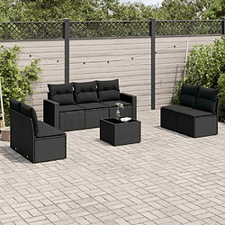 vidaXL Salon de jardin 8 pcs avec coussins noir résine tressée