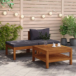 Maison Chic Salon de jardin 3 pcs + coussins - Mobilier/Meubles de jardin - Table et chaises d'extérieur gris foncé Bois d'acacia -MN85097