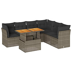 vidaXL Salon de jardin avec coussins 7 pcs gris résine tressée