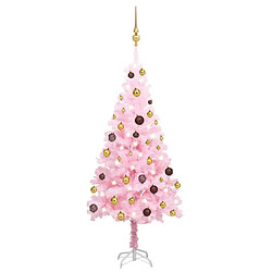 vidaXL Arbre de Noël artificiel pré-éclairé et boules rose 120 cm PVC