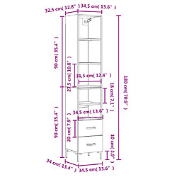 Acheter vidaXL Buffet haut Chêne sonoma 34,5x34x180 cm Bois d'ingénierie