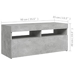 vidaXL Meuble TV avec lumières LED gris béton 90x35x40 cm pas cher