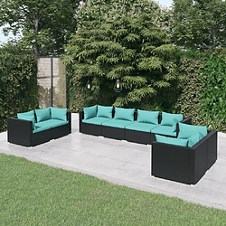 vidaXL Salon de jardin 8 pcs avec coussins Résine tressée Noir