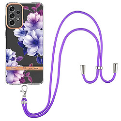 Coque en TPU anti-rayures, électrolytique IML avec lanière HC004 bégonia violet pour votre Samsung Galaxy A33 5G