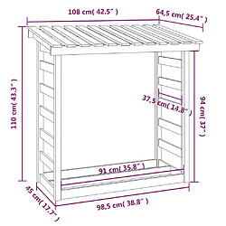 vidaXL Support pour bois de chauffage 108x64,5x110 cm Bois de pin pas cher