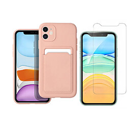 Coque Silicone avec Porte Carte Rose + Verre Trempe Pour iPhone 11 Little Boutik®