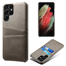 Coque en TPU + PU anti-rayures avec porte-cartes gris pour votre Samsung Galaxy S22 Ultra 5G