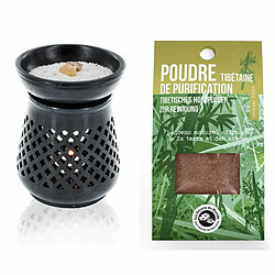 Encens Du Monde Diffuseur porte-encens en pierre noire + poudre encens tibétaine