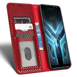 Etui en PU grille de texture, fermeture automatique magnétique avec support pour votre Asus ROG Phone 3 Strix/ROG Phone 3 ZS661KS - rouge vin