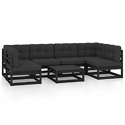 Maison Chic Salon de jardin 7 pcs + coussins - Mobilier/Meubles de jardin - Table et chaises d'extérieur Noir Bois de pin massif -MN38886