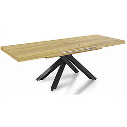 Pegane Table à manger rectangulaire extensible coloris cèdre, pieds en métal noir - Longueur 160-240 x profondeur 90 x hauteur 76 cm