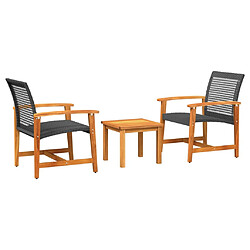 Maison Chic Table de bistro et chaises d'extérieur 3 pcs,Ensemble de bistro de jardin pour relax noir résine tressée et bois d'acacia -GKD944212