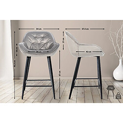 Decoshop26 Lot de 2 tabourets de bar chaises hautes assise effet capitonnée en velours gris et métal noir 10_0004160