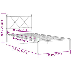 Vidaxl Cadre de lit métal avec tête de lit blanc 90x190 cm pas cher