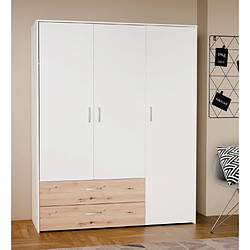 Cstore Armoire de chambre - Blanc mat / Chene artisan - 3 portes et 2 tiroirs - 152,8 x 52,7 x 190,8 cm