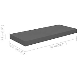 vidaXL Étagère murale flottante Gris brillant 60x23,5x3,8 cm MDF pas cher