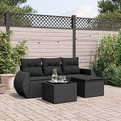 Maison Chic Salon de jardin 5 pcs avec coussins | Ensemble de Table et chaises | Mobilier d'Extérieur noir résine tressée -GKD82532