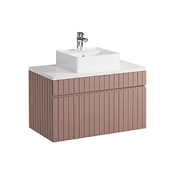 Vente-Unique Meuble de salle de bain suspendu strié rose avec vasque à poser - 80 cm - SATARA