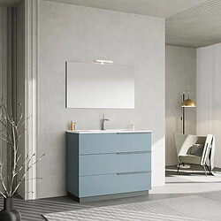 Kiamami Valentina MEUBLE DE SALLE DE BAIN SUR PIED 100CM BLEU CIEL, MIROIR 100X60 AVEC LAMPE| NEW YORK