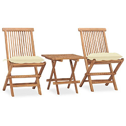 Maison Chic Mobilier à dîner 3 pcs pliable de jardin avec coussins - Ensemble table et chaises d'extérieur - Salon/Mobilier de jardin classique Teck -MN67483