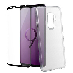 Avizar Coque Samsung Galaxy S9 Plus Souple et Film Verre Trempé Dureté 9H Contour noir