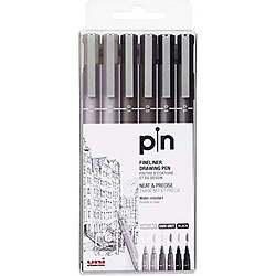 Uni Ball Marqueur permanent Uni-Ball PIN-200(S) Noir Gris 6 Pièces