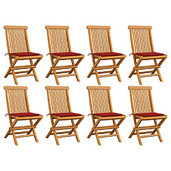 vidaXL Chaises de jardin et coussins rouge lot de 8 Bois teck massif