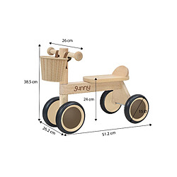 Sunny Mini Walker Draisienne - Bois | Draisienne 4 roues | Draisienne pour enfants pour l'intérieur et l'extérieur | Vélo Draisienne pour bébés avec panier pour garçons/filles de 1,5 à 3 ans pas cher