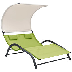 Helloshop26 Transat chaise longue bain de soleil lit de jardin terrasse meuble d'extérieur double avec auvent textilène vert 02_0012726