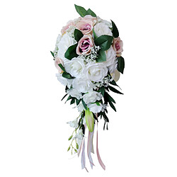 Mariage Main Bouquet De Mariée Tenant Fleurs Artificielles Blanc + Rose