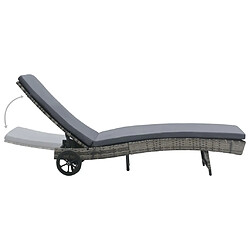 Avis Helloshop26 Transat chaise longue bain de soleil lit de jardin terrasse meuble d'extérieur avec roues et coussin résine tressée anthracite 02_0012593