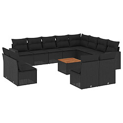 vidaXL Salon de jardin avec coussins 13 pcs noir résine tressée