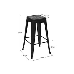 Rendez Vous Deco Tabouret de bar mi-hauteur Indus noir mat 66cm (lot de 2)