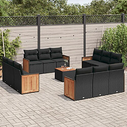 vidaXL Salon de jardin avec coussins 13 pcs noir résine tressée