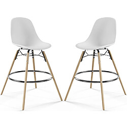 ICONIK INTERIOR Lot de 2 Tabourets de Bar - Design Scandinave - Pieds en Bois - Skögur Blanc