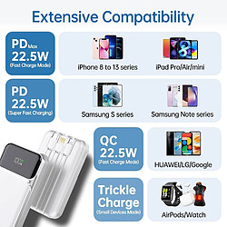 SANAG Power Bank 10000Mah Pd 22,5W Qc4.0 Charge Rapide Sorties Usb C Avec Câbles De Charge Rapide Intégrés Chargeur Portable Batterie Compatible Avec Iphone Samsung Google Pixel Lg (Blanc)