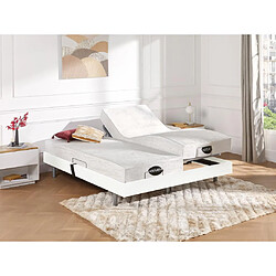 Vente-Unique Lit électrique de relaxation tout plots + matelas mémoire de forme et bambou - 2 x 90 x 200 cm - Blanc - LYSIS III de NATUREA