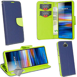 Htdmobiles Housse etui portefeuille pour Sony Xperia 10 Plus + film ecran - BLEU / VERT