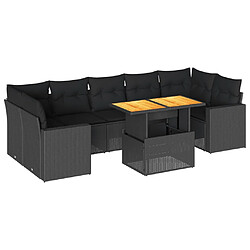 vidaXL Salon de jardin 8 pcs avec coussins noir résine tressée