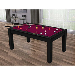 Jardindeco Billard convertible table 6 personnes Texas + pack accessoires Confort noir grainé et prune (tapis)