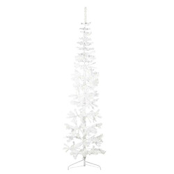 vidaXL Demi sapin de Noël artificiel mince avec support Blanc 210 cm