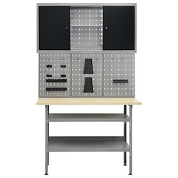 Avis Helloshop26 Etabli 120 cm avec 3 panneaux muraux et 1 armoire atelier table de travail gris noir 02_0003659