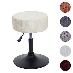 Mendler Tabouret HWC-C22, tabouret de maquillage, réglable en hauteur pivotant Ø 37cm Tissu Chenille (465g/m²) MVG ~ crème-blanc