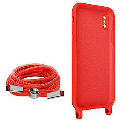 Avizar Coque Cordon iPhone X et XS Semi-rigide Lanière Tour du Cou 80cm rouge