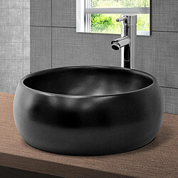 ML DESIGN MODERN LIVING Lavabo en céramique noir mat vasque à poser ronde pour salle de bain Ø400x155 mm