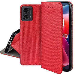 Htdmobiles Housse etui portefeuille avec coque interieure en silicone pour Motorola Moto G04 / G04s / G24 / G24 Power / E14 + film ecran - ROUGE MAGNET