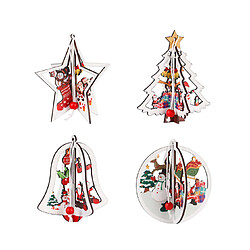 C164 4PCS Célébration de Noël Fournitures d'arbre de Noël creux en bois Pendentif Christmas Décoration Pendentif Bell