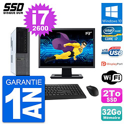 PC Dell 990 DT Ecran 19" Intel Core i7-2600 RAM 32Go SSD 2To Windows 10 Wifi - Occasion